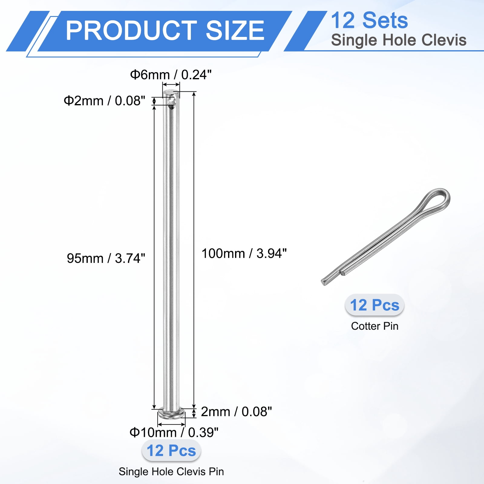8Pack M3x10mm Clevis Pins, 304 Stainless Steel Single Hole Flat Head Clevis Pin Hairpin Location Pin with Cotter Pins for Trailer Latch Mechanics Repair Furniture Installation