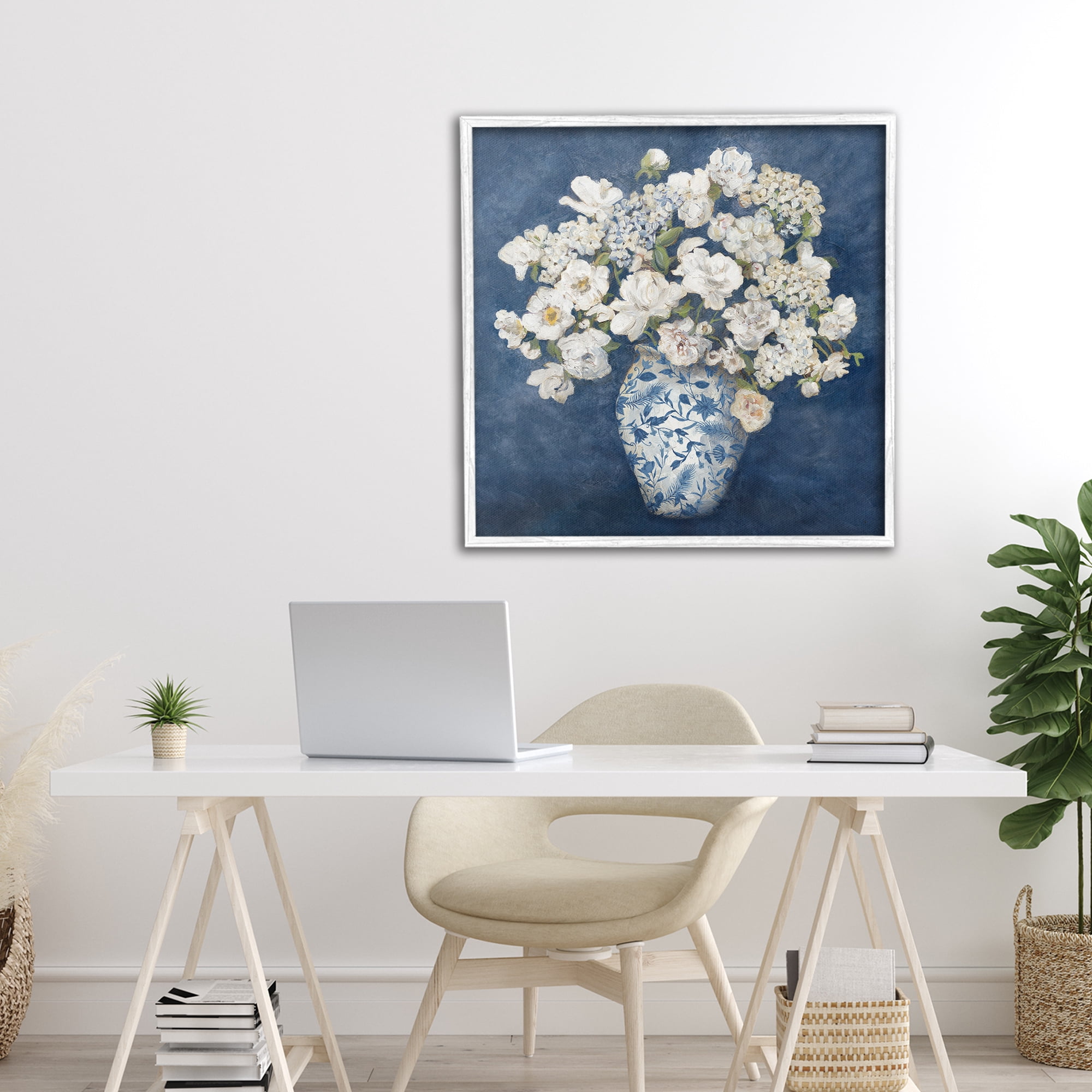 Stupell Industries Classic Blue Chinoiserie Vase White Framed Giclee Art, design by Charlene Olson