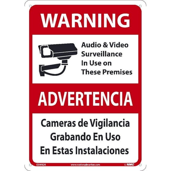 WARNING - Audio & Video Surveillance in Use on These Premises Sign - 7 in. x 10 in. PS Vinyl, Bilingual Sign with Graphic