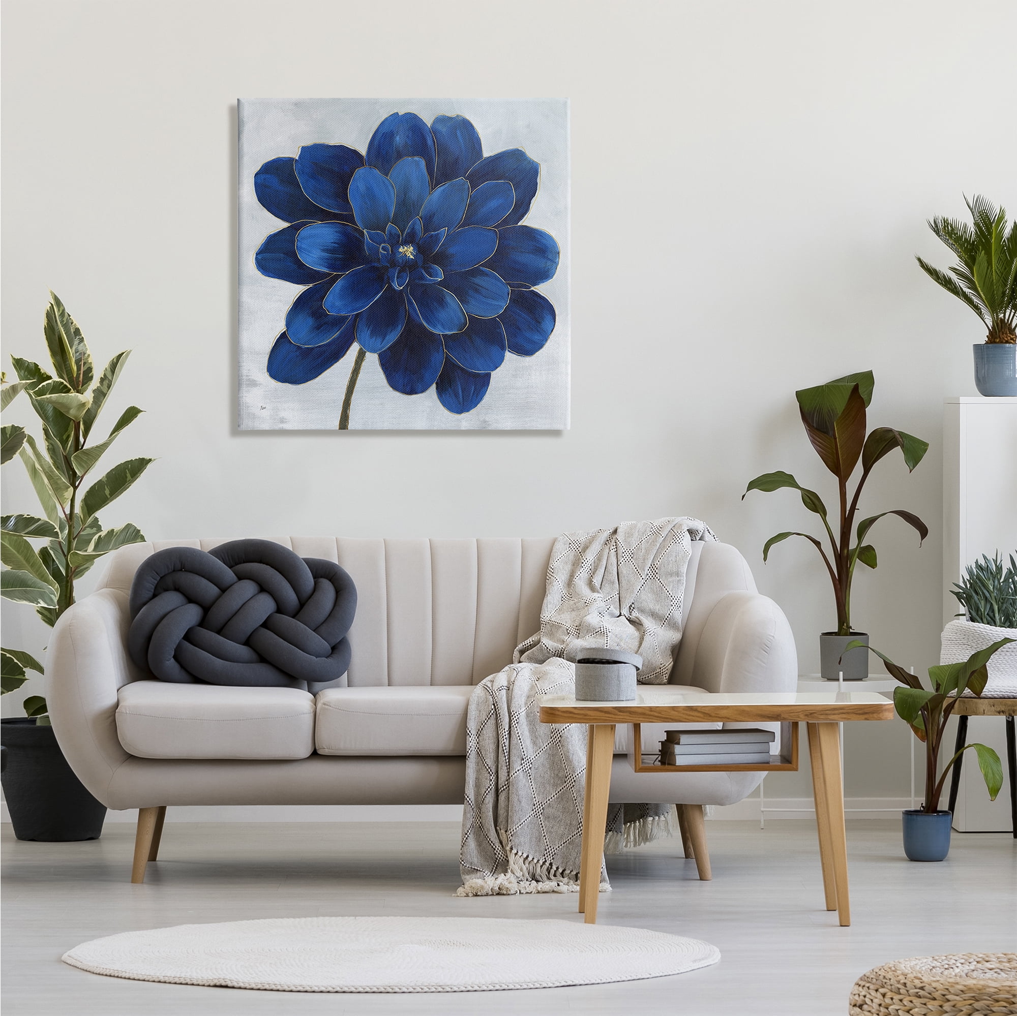 Stupell Industries Modern Deep Blue Floral Carnation Flower Petal Outline, 30 x 30, Design by Nan