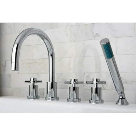 - Kingston Brass Concord Three Handle Roman Tub Faucet with Hand Shower