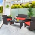 thumbnail image 3 of Gymax 4PCS Patio Conversation Set Outdoor Rattan Furniture Set w/ Red Cushions, 3 of 10