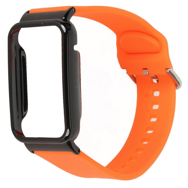 Silicone Watch Strap Band with Protective Bumper Case Replacement Accessory Fit for Mi Band 7 Pro Orange and Black Case