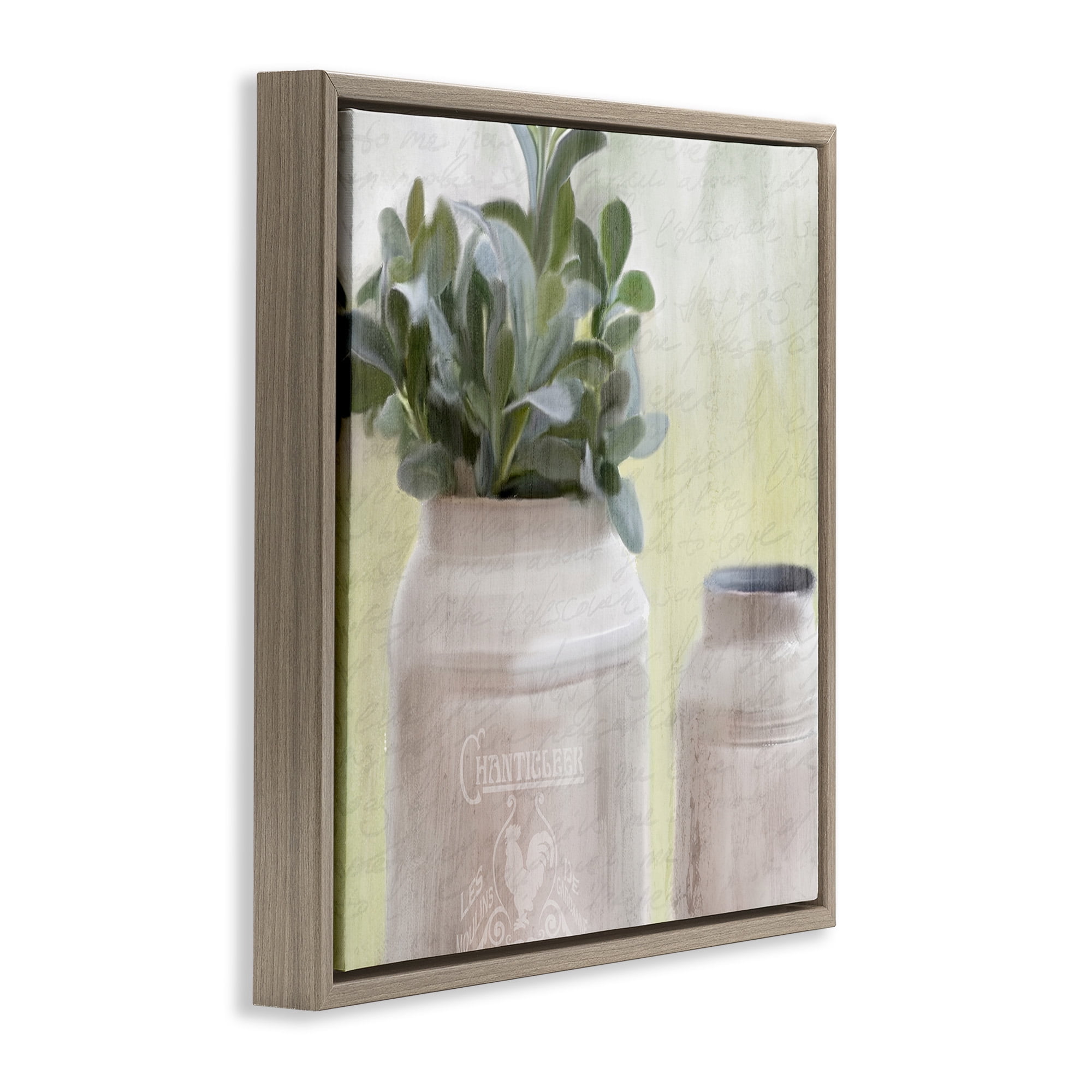 Stupell Industries Farmhouse Mill Can with Greenery Botanical & Floral Painting Brown Floater Framed Canvas Art Print Wall Art, 25 x 25