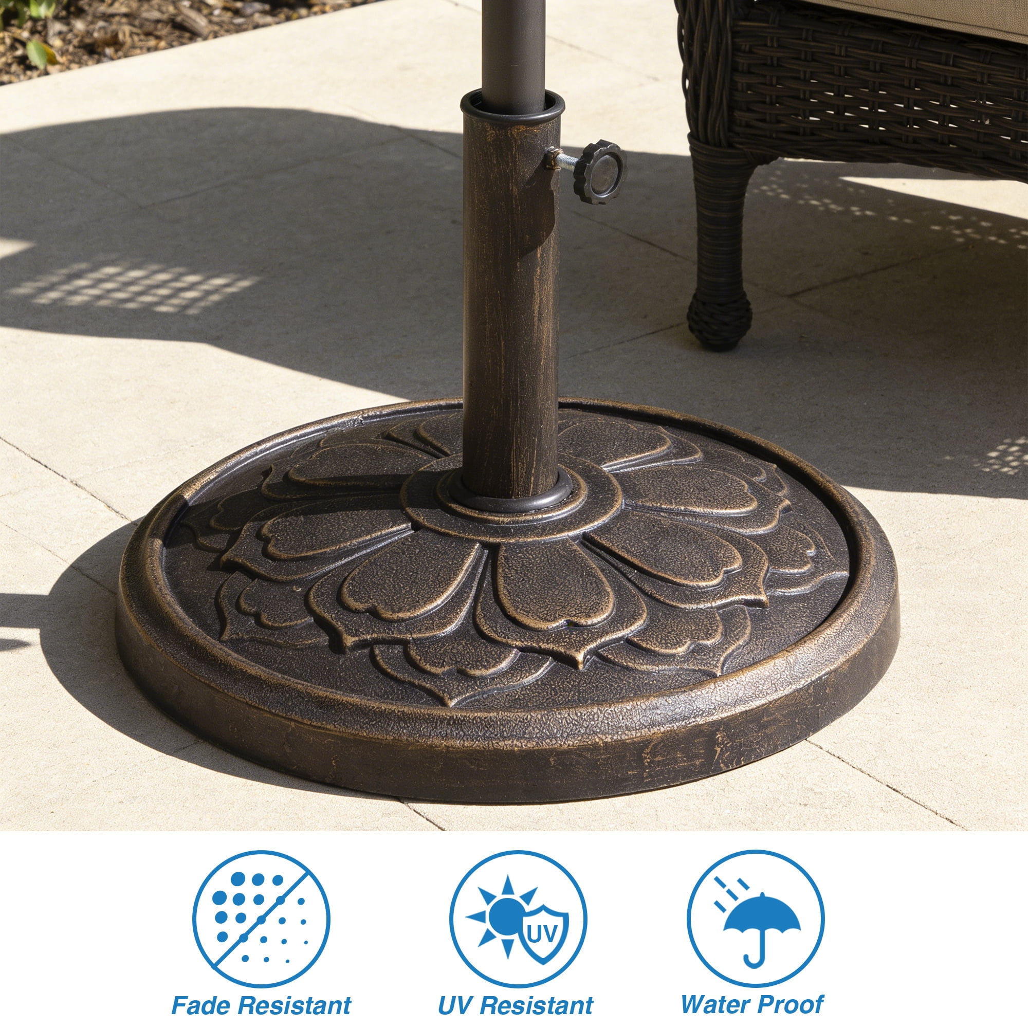 Abble 27 lbs. Lotus Design Umbrella Base Outdoor Market Umbrella Stand for Patio, Garden, Backyard, Poolside in Antique Bronze