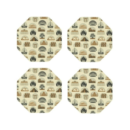 

Coasters Set of 4 - Vintage Stamps Pattern Drink Coasters for Tabletop Protection Leather Coasters for Living Room Decor and Housewarming Gift Octagon