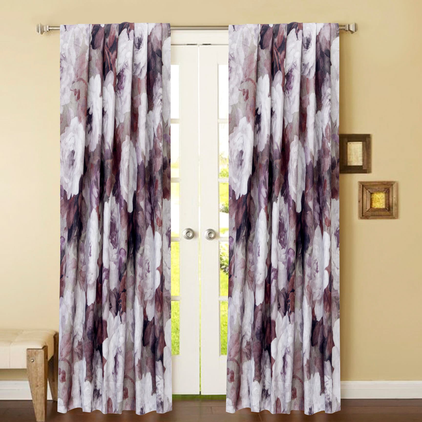 Fabric Mart Direct Purple, Maroon Cotton Printed Fabric By The Yard, 54 inches / 137 cm width, 5 Continuous Yards Purple Cotton Fabric, Dreamy Roses, Upholstery Drapery Curtain Wholesale Fabric