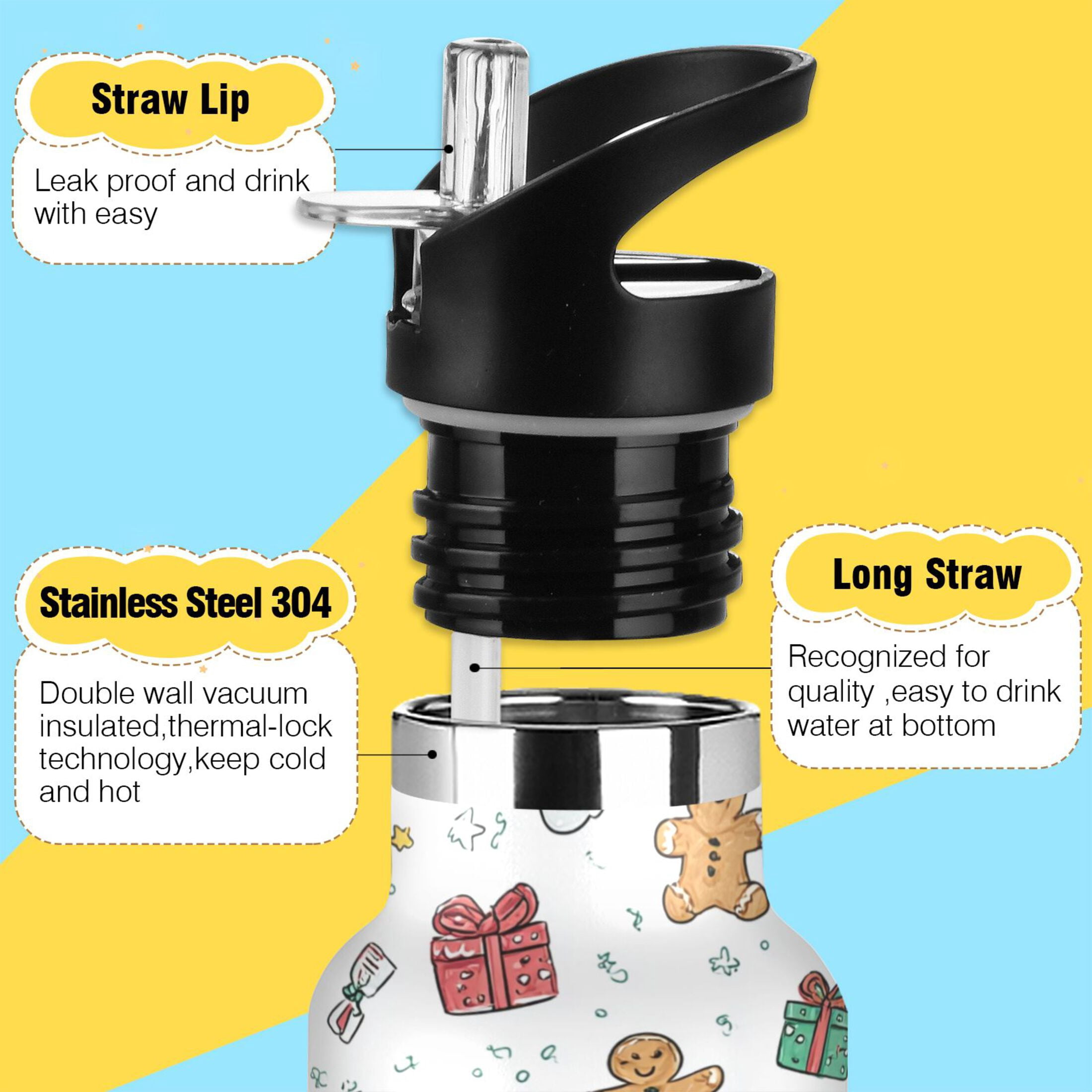 600ML Stainless Steel Insulated Cup Sports Water Bottle Portable Thermos Cup Water Glasses Insulated Tumblers Convenient and Durable Christmas Gift Cute