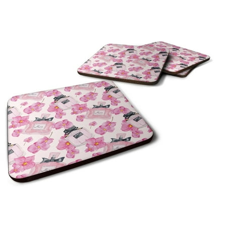 

Carolines Treasures BB7510FC Watercolor Pink Flowers and Perfume Foam Coaster Set of 4 3 1/2 x 3 1/2 multicolor