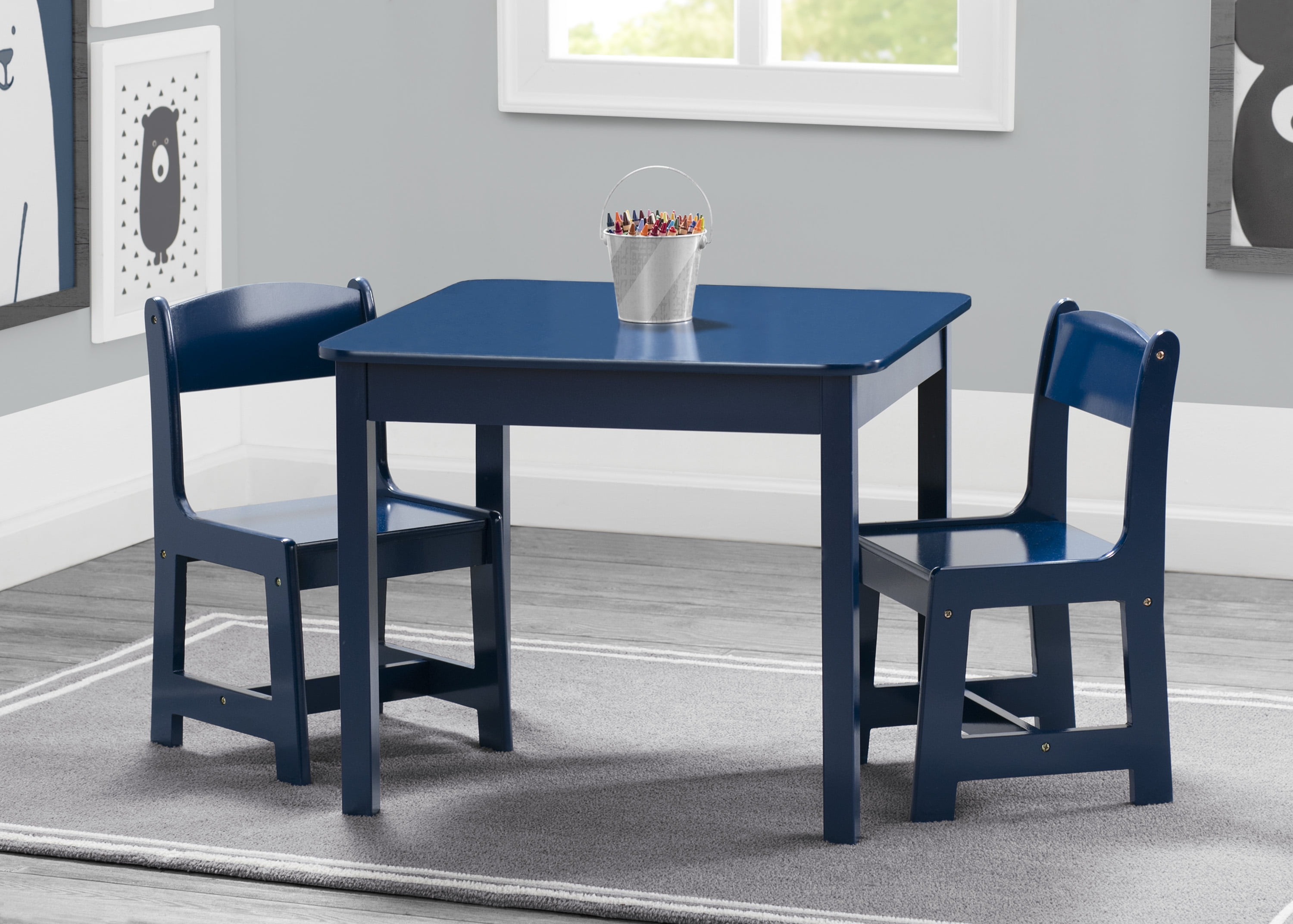 Delta Children MySize Wood Play Table and Chair Set (2 Chairs Included) - Greenguard Gold Certified, Deep Blue