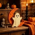 thumbnail image 5 of Aoznliie Halloween Decor, Hand Carved Wooden Ghost Ornament for Tabletop, 6x5 inch Cute Figurine for Indoor Display, White, 5 of 6