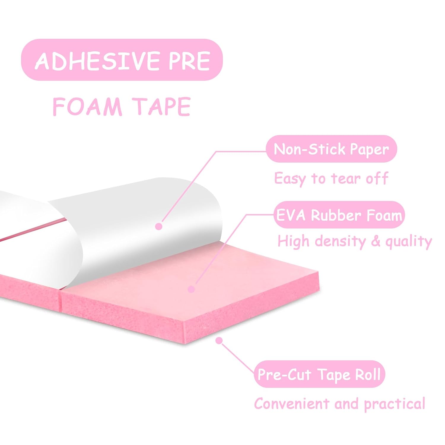 168 Pcs Foam Tape Craft Double Sided Precut 3/4 X 1/2 Inch 3D Adhesive Foam Squares Self Adhesive Dots Purple for Halloween Christmas DIY Crafts Art Sewing Supplies (1 Tape, White)