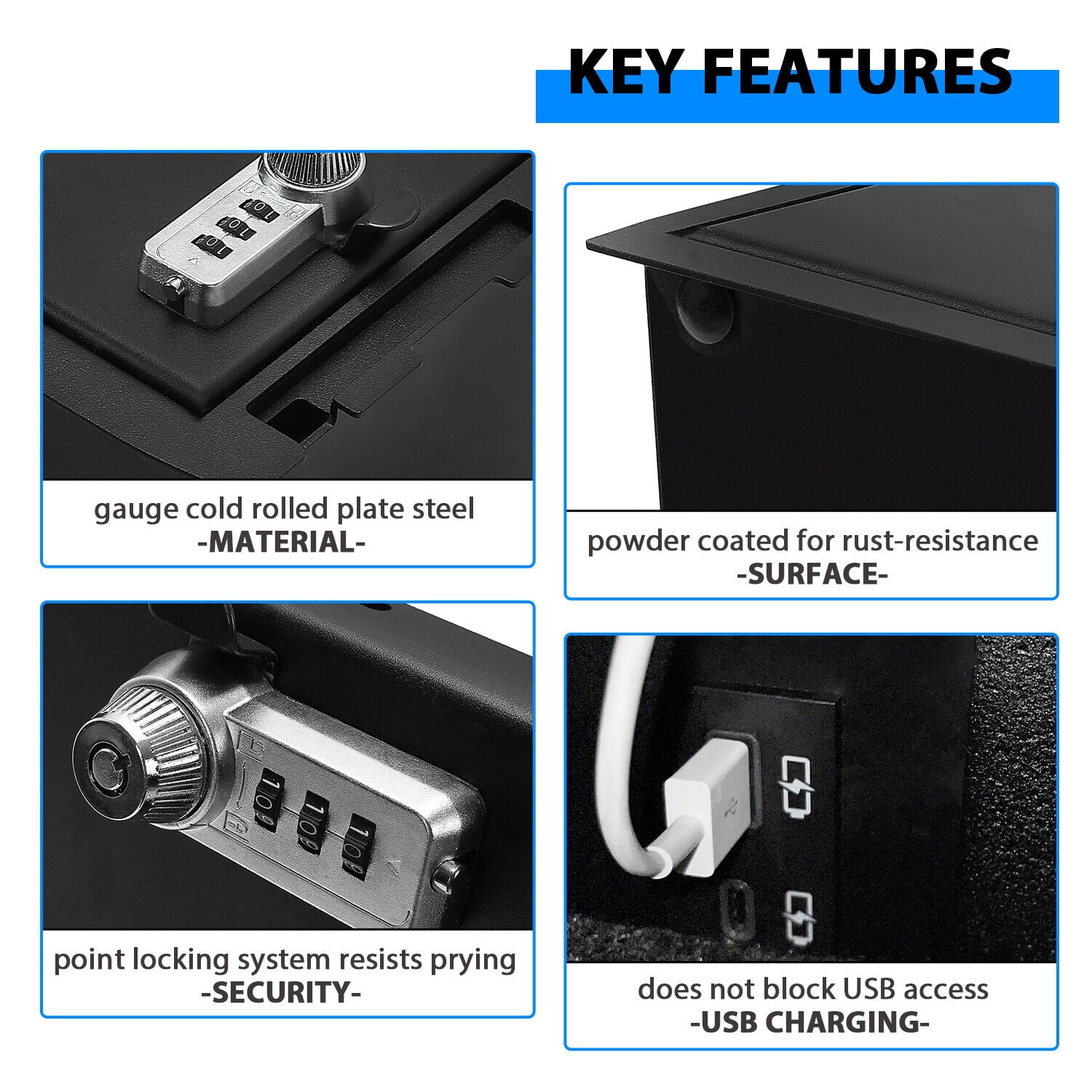 Kojem Center Console Gun Safe Storage Box Lock Console Safe Vault Compatible with 2016-2021 Toyota Tacoma Replacement for 00016-35986 17 18 19 20
