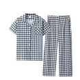 thumbnail image 2 of Dagugfen 2 Piece Sets for Men Plaid Pajamas Pants Short Sleeve Button down Shirts Comfy Sleepwear Outfits Pockets, 2 of 4