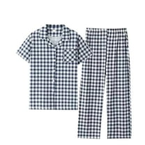 Nrmvnmi Pajamas Sets For Men Plaid Graphic Prints Sleepwear Sets Flip Collar Short Sleeved Button Cardigan Tops With Pocket And Elastic Waist Long Pants Comfortable Fall Loungewear Sets