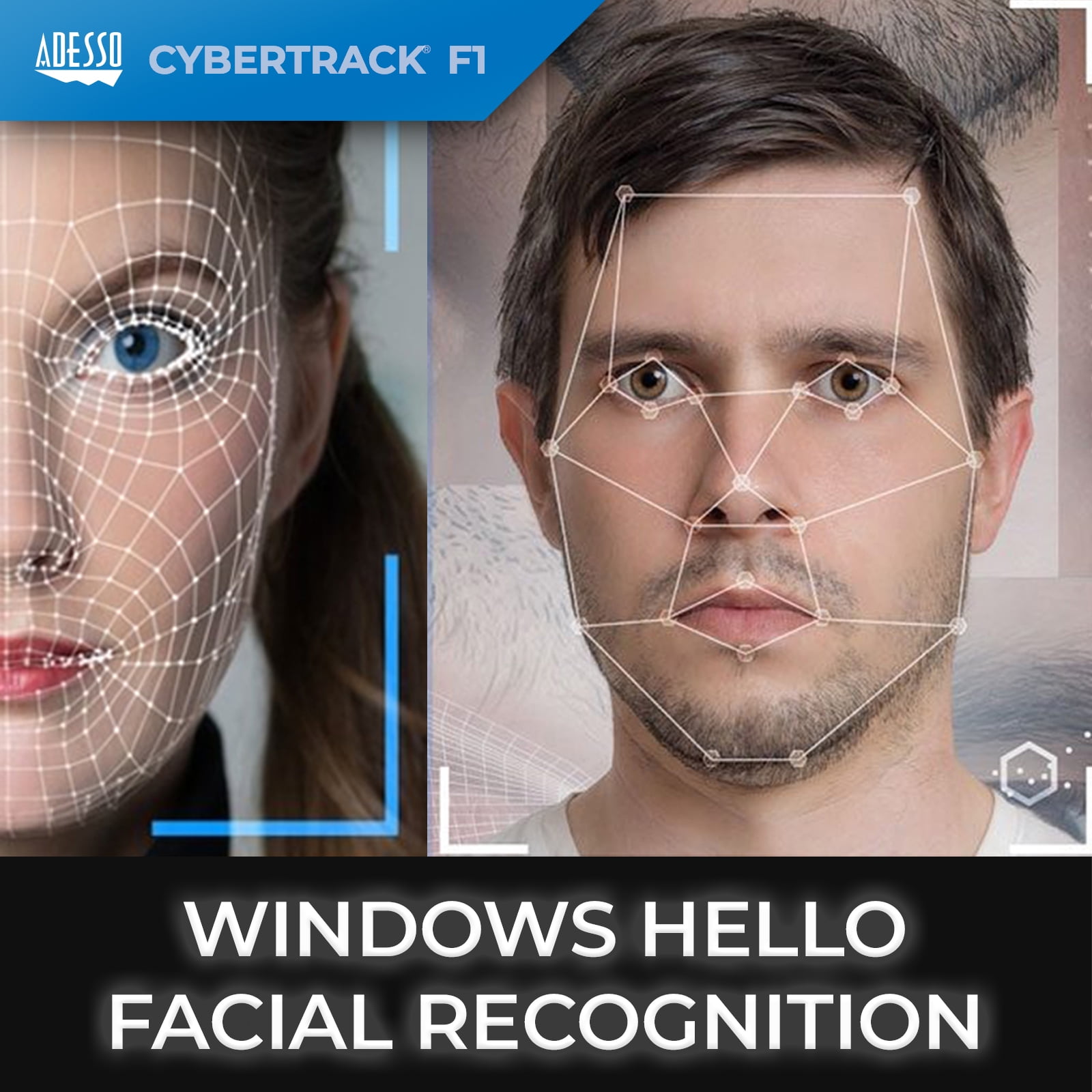 Adesso F1 True 1080P Webcam with Windows Hello, Computer Camera for PC Built-in Dual Microphone
