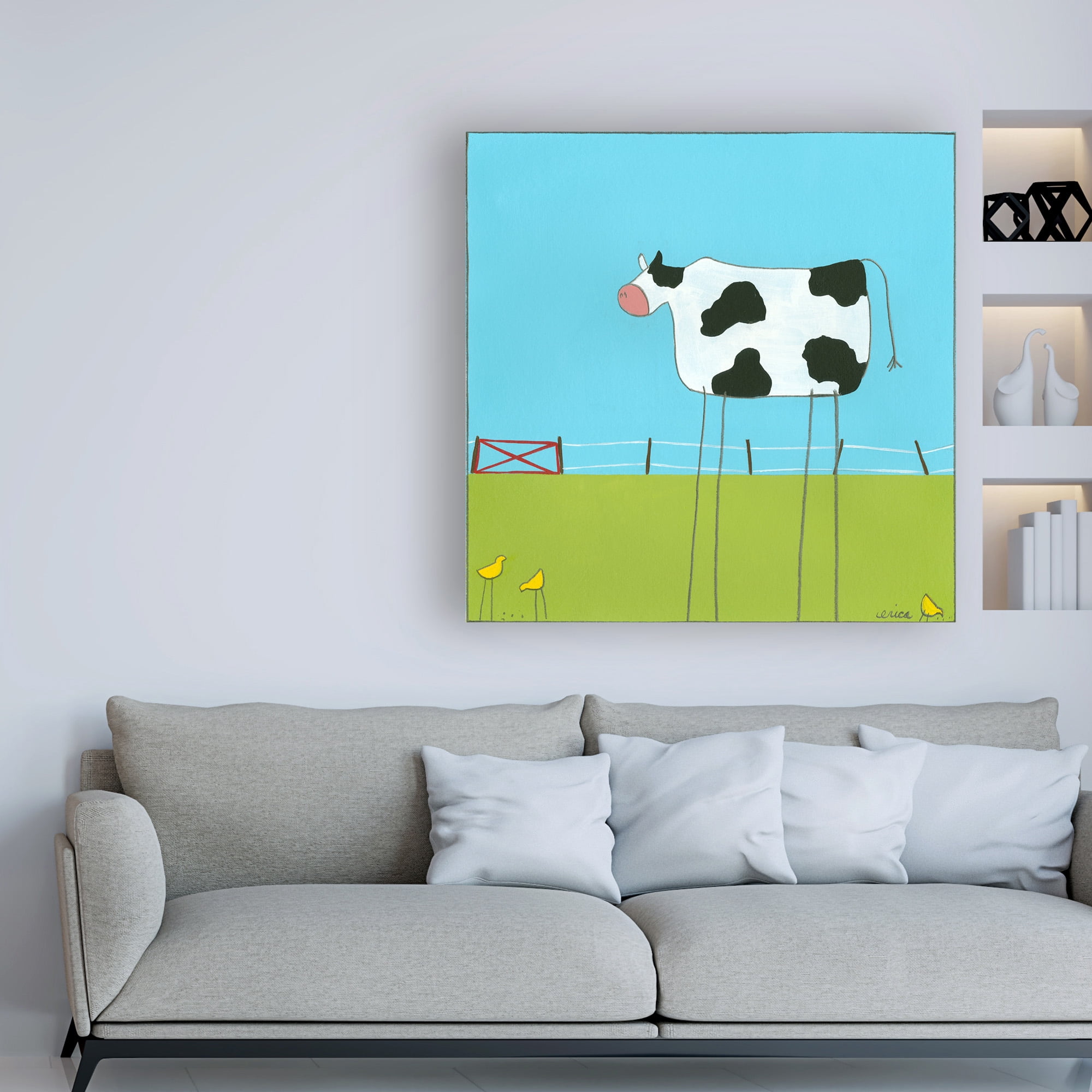 Trademark Fine Art 'Stick leg Cow II Childrens Art' Canvas Art by June Erica Vess