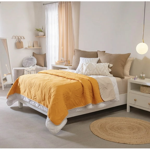 MARLA LEAVES MUSTARD AND BEIGE COLOR SPECIAL FABRIC ULTRA SLIM REVERSIBLE COMFORTER 1 PCS QUEEN SIZE MADE IN MEXICO