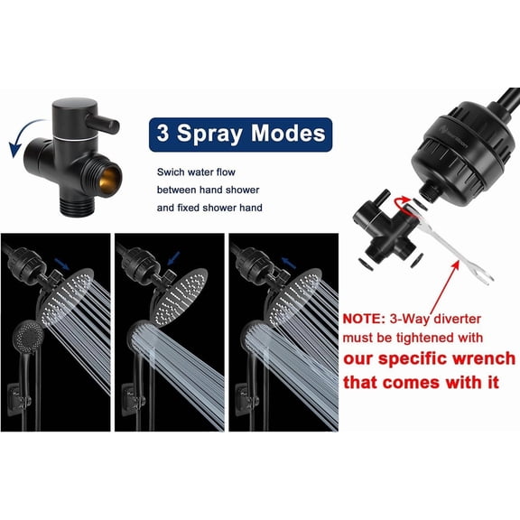 Modern Round Stainless Steel Showerhead with Massage & Waterfall Settings - Matte Black
