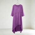 thumbnail image 3 of Ahabrexf Linen Dresses for Women, Solid Color Loose Fit 3/4 Sleeve V-Neck Button Detail Casual Maxi Dress, 1 Pc, 3 of 6
