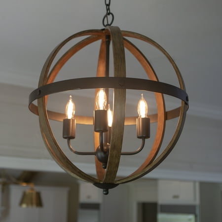 Scope 4 Light Pendant - Mason Metal and Wood Four Light Orb Pendant