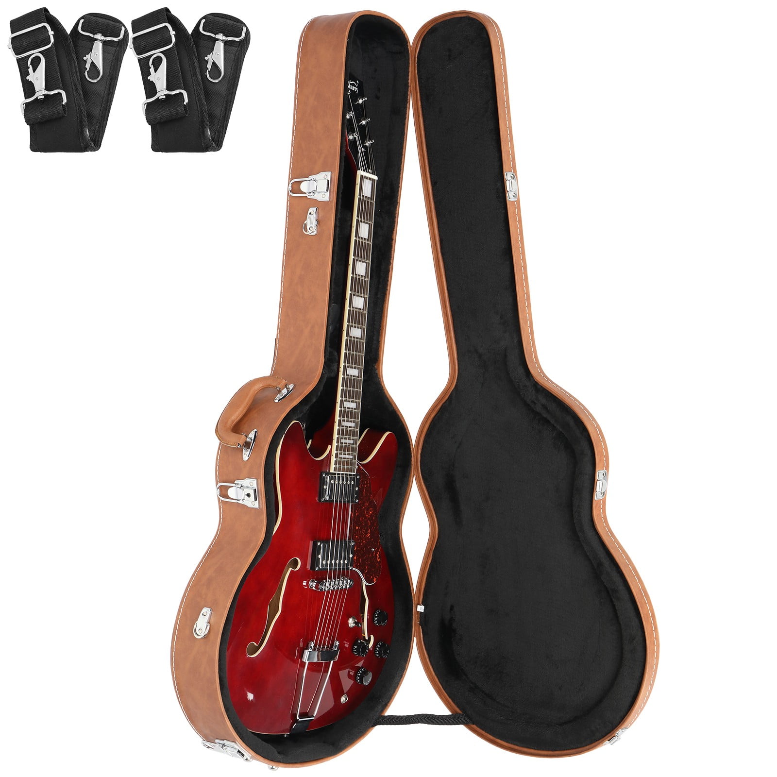 LINJH Hard Case for 335 Style Semi-Hollow & Hollowbody Electric Guitar Brown
