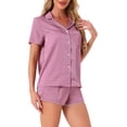 thumbnail image 4 of INSPIRE CHIC Women's Satin Pajama Sets Nightwear Sleepwear Tops with Shorts Lounge Sets 2XL Pale Pink, 4 of 6