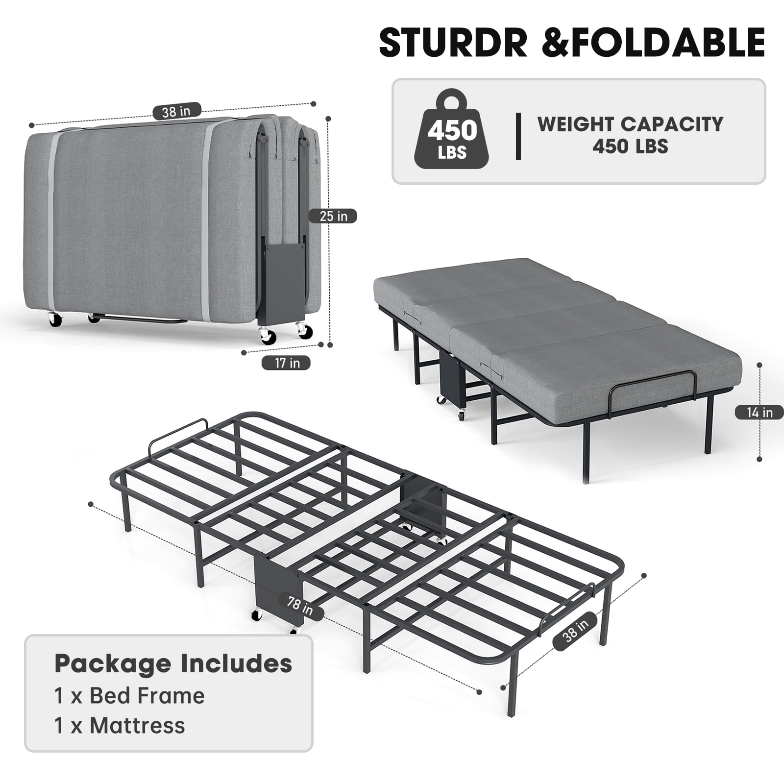 DRNANLIT Folding Bed with 6cm Thick Mattress, 75" x 38" Folded Bed, Twin Bed for Adults, Portable Roll Away Guest Beds