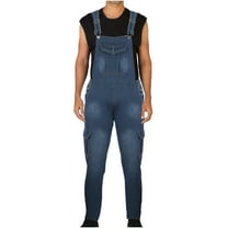 Odeerbi Men's Denim Bib Overalls 2025 Casual Fashion Soid Cargo Pants Breast Pocket Washed Suspender Long Pants Blue