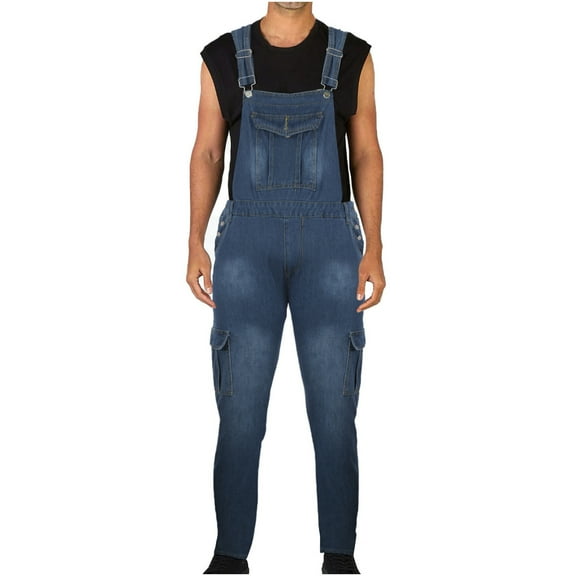 VEKDONE 2025 Jeans Jumpsuits for Men Denim Bib Overalls Summer Casual Jumpsuit Long Pants with Pockets B Blue,X-Large