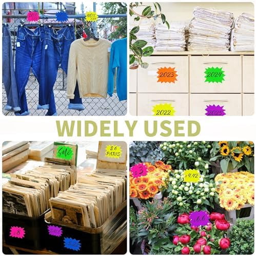 300 Pcs 3.5 * 2.8 Inch Fluorescent Starburst Signs for Retail, Garage Sale Tags, Sale Signs for Retail Store, Ample Quantity with 6 Colors