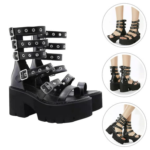 Pretyzoom 1Pair Stylish Female Footwear Black High Heeled Sandals Comfortable Rubber Sole