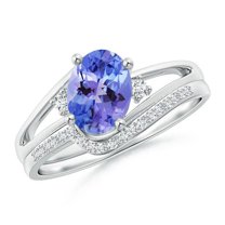 ANGARA Natural Oval 1.25 ct Tanzanite and Diamond Bridal Set in 14K White Gold for Women (Size-8x6mm) | December Birthstone, Birthday, Anniversary, Jewelry Gift for Women | Natural Tanzanite Ring