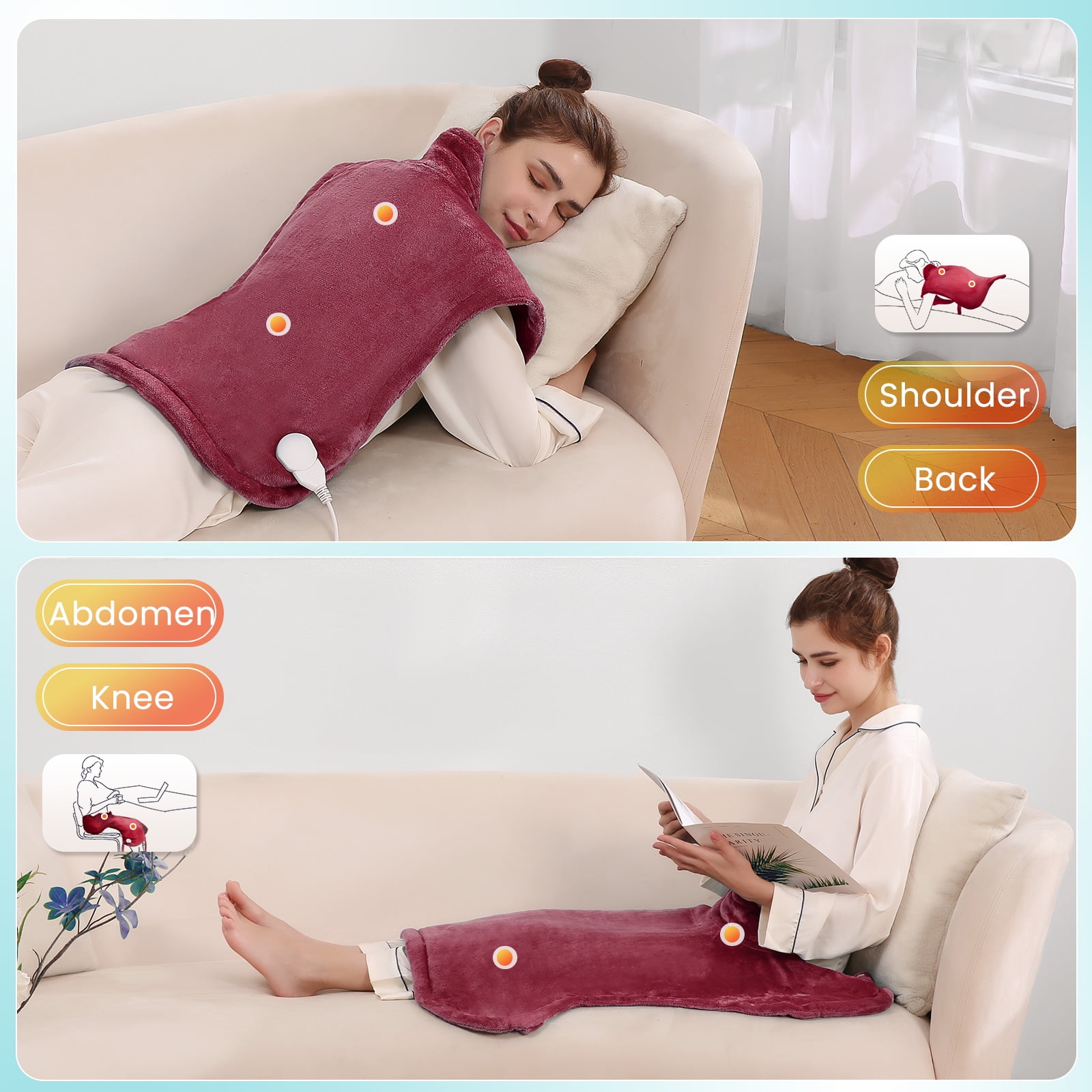MaxKare Ultra Soft Heating Pad with 4 Heat Settings & Auto Shut-off for Full Body Stress Relief, 24"x33" - Red MaxKare Ultra Soft Heating Pad with 4 Heat Settings & Auto Shut-off for Full Body Stress Relief, 24"x33" - Red - Image 3