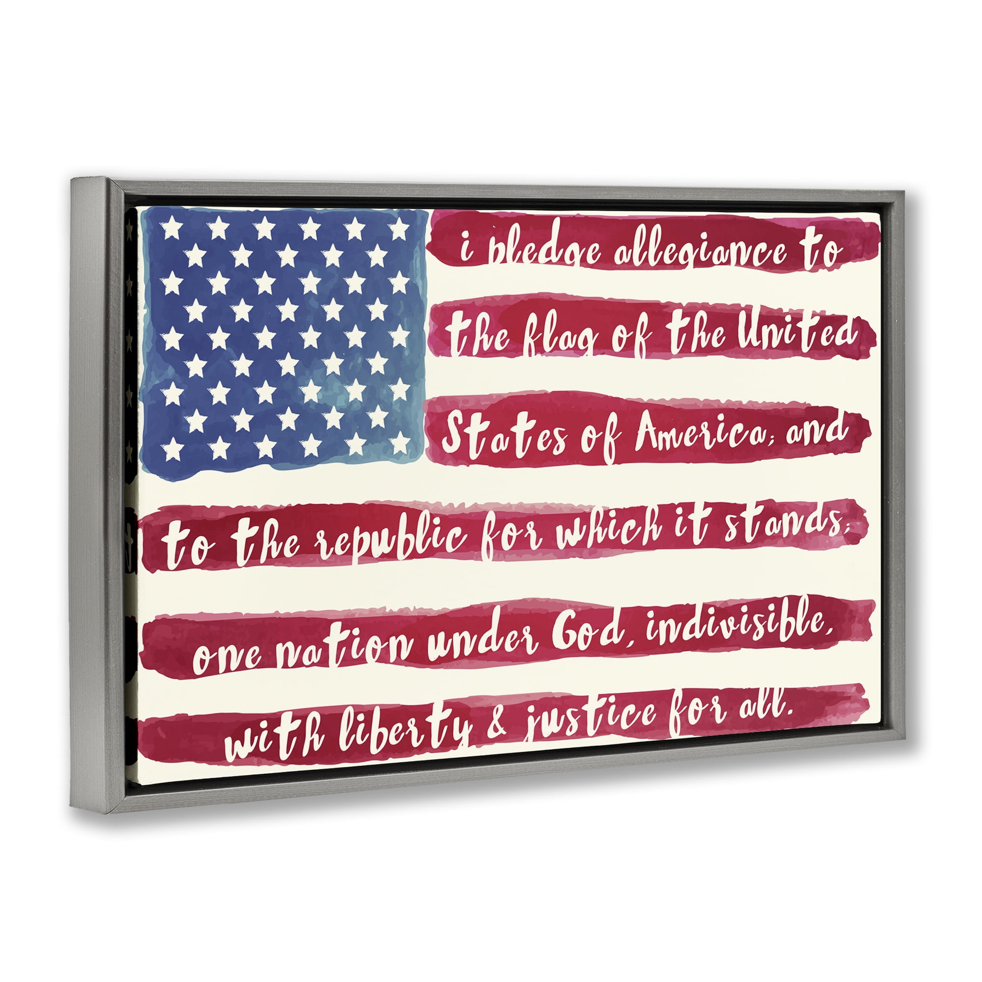 Stupell Industries Pledge Of Allegiance Flag Stripes Gray Framed Floater Canvas Wall Art, design by Sophie 6