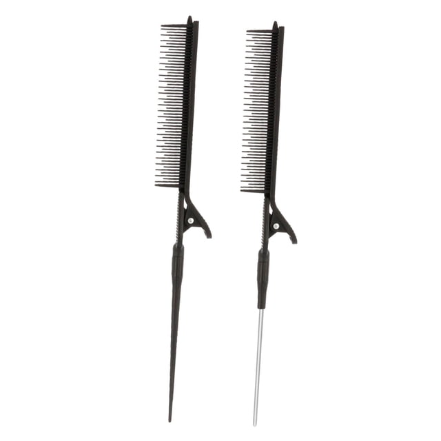 Bunblic Highlighting Comb Rat Tail Comb Coloring Styling Tool Teasing Clip Comb Highlighting Foiling Hair Comb for Hairdressing Salon Black