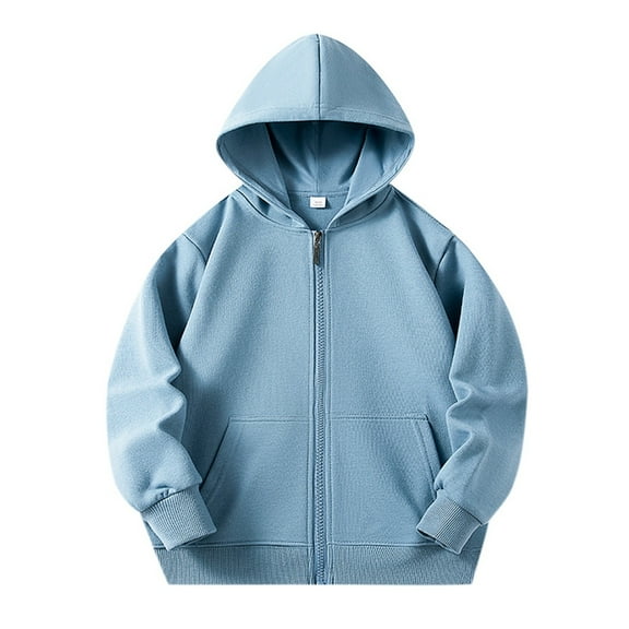 Toddler Sweatshirt,Zip Up Hoodie Long Sleeve Solid Color Unisex Soft Pocket Sweatshirt for Children,Baby Sweatshirt,Light Blue,7-8 Years