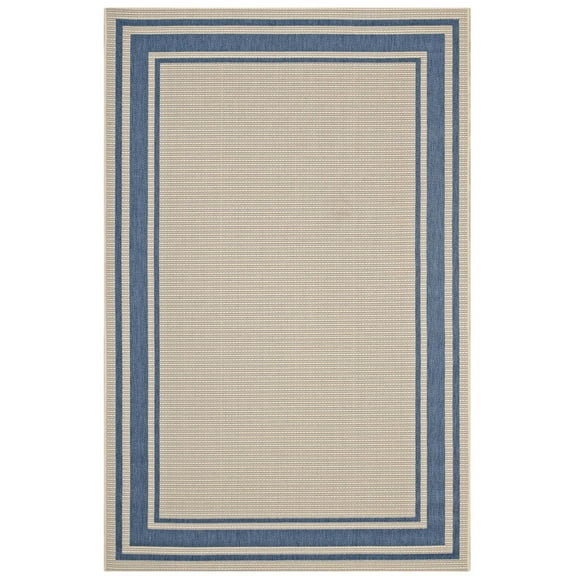 Ergode Rim Solid Border 5x8 Indoor and Outdoor Area Rug - Blue and Beige
