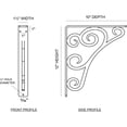thumbnail image 2 of Ekena Millwork 1 1/2"W x 10"D x 12"H Tristan Wrought Iron Bracket, (Single center brace), Antiqued Silver, 2 of 8