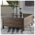 thumbnail image 2 of Signature Design by Ashley Moriville Rustic Hinged and Lift Top Cocktail Table with Hidden Storage, Light Brown, 2 of 9