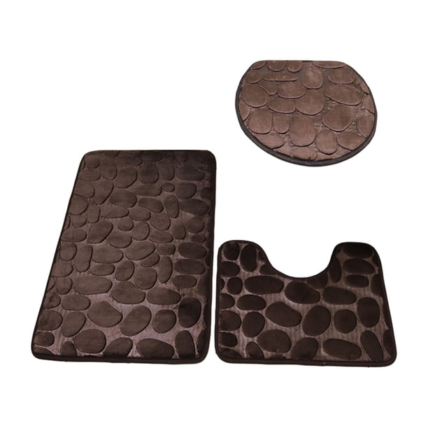 Injueey Juego de alfombrillas de baño antideslizantes de poliéster para mayor seguridad en el baño Juego de alfombrillas de baño Juegos de accesorios de baño café