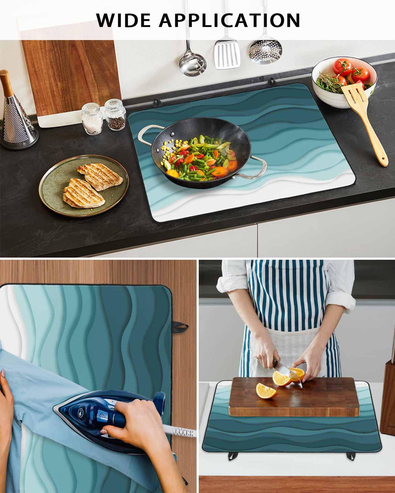 nqOlkjepod Large Induction Cooktop Protector Mat 24"x21", Turquoise Stripes Stove Top Covers for Electric Stove, Farmhouse Gradient Sea Waves Beach Stove Burner Cover Mats, Glass Top Stove Cover