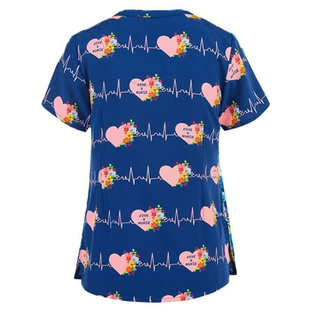 

Women s Scrub Tops Short Sleeve V Neck Working Uniform Cartoon Print Blouse Casual Tee T-Shirt