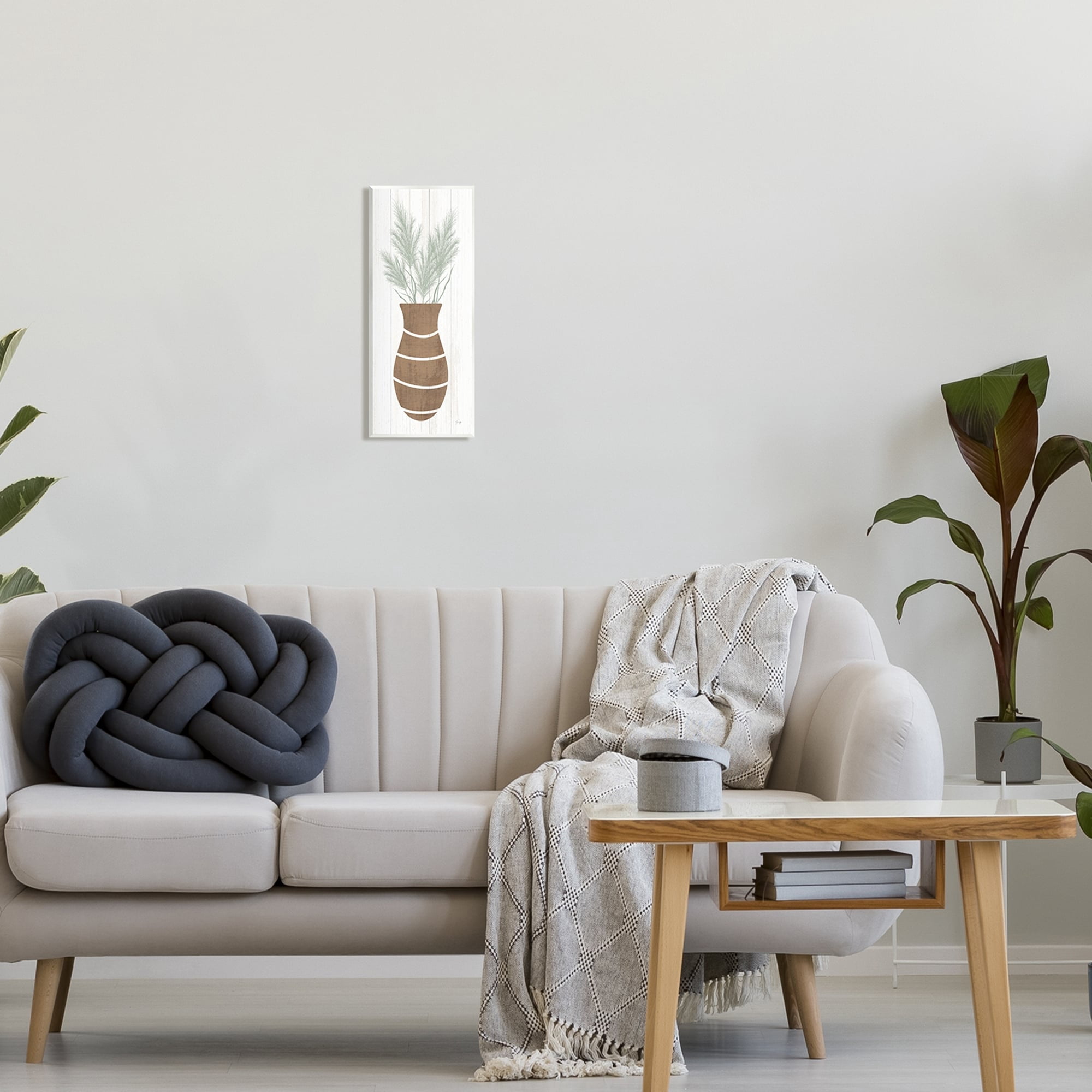 Stupell Industries Herbal Flower Sprigs Striped Vase Shape Grain Pattern Graphic Art Unframed Art Print Wall Art, Design by Yass Naffas Designs