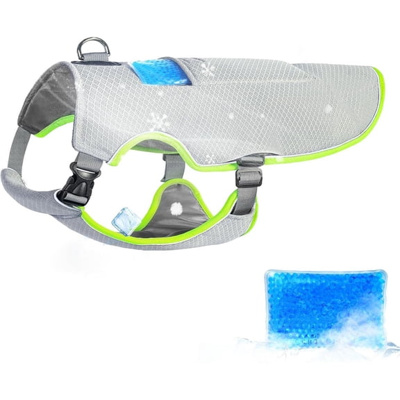 Pets Dog Cooling Vest with Ice Pack Evaporation Cool Harness Adjustable Summer Shirt Pet Jacket for Hot Weather Fit Large Medium Small Dogs Grey S