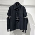 thumbnail image 2 of RUTAYY Men's Shirts Personality Metal Patchwork Shirt Solid Color Turndown Collar Casual Daily Wear Fashion Vacation Blouse, 2 of 3