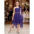 thumbnail image 6 of Hansber One Shoulder Asymmetrical Flower Girls Dress Juniors Bridesmaid Chiffon Wedding Pageant Party Gown Purple 16, 6 of 7