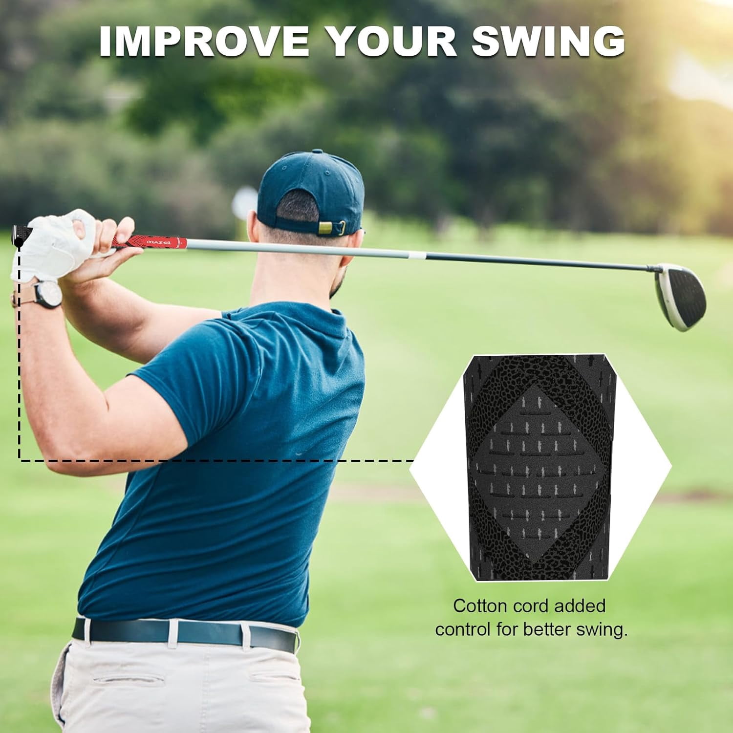 MAZEL Cord Rubber Golf Grips for Men - 10 Pack,All Weather Control Golf Club Grips Standard/Midsize,High Feedback & Traction