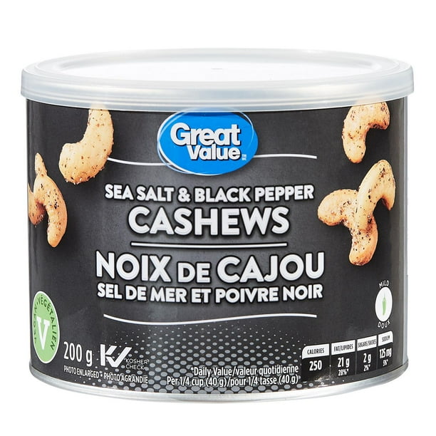 Great Value Sea Salt & Black Pepper Cashews, 200 g Walmart.ca