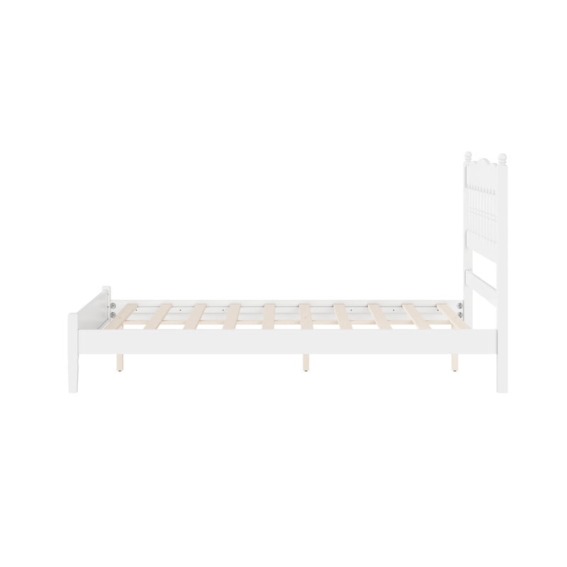 Full Size Retro Countryside Style Wooden Bed Frame with Spindle Headboard, Low Profile Platform Bed with No Box Spring Required
